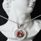 Almost Sold Out - Red & Blue Mushroom Garden Necklace - Circle Luxury Necklace