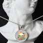 Almost Sold Out - Peach & Blue Florals Mushroom Garden Necklace - Circle Luxury Necklace