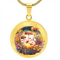 Almost Sold Out - Majestic Yellow Florals Mushroom Garden Necklace - Circle Luxury Necklace
