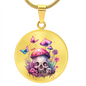 Almost Sold Out - Pink Skull Butterfly Mushroom Garden Necklace - Circle Luxury Necklace