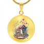 Almost Sold Out - Pink Flower Mushroom Floating Cottage Necklace - Circle Luxury Necklace