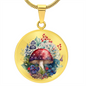 Almost Sold Out - Blue Florals Mushroom Garden Necklace - Circle Luxury Necklace