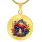 Almost Sold Out - Red & Blue Mushroom Garden Necklace - Circle Luxury Necklace