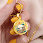 Almost Sold Out - Peach & Blue Florals Mushroom Garden Necklace - Circle Luxury Necklace