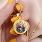 Almost Sold Out - Blue Florals Mushroom Garden Necklace - Circle Luxury Necklace