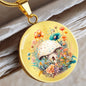 Almost Sold Out - Peach & Blue Florals Mushroom Garden Necklace - Circle Luxury Necklace