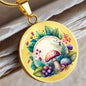 Almost Sold Out - Pink & Purple Florals Mushroom Garden Necklace - Circle Luxury Necklace