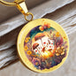 Almost Sold Out - Majestic Yellow Florals Mushroom Garden Necklace - Circle Luxury Necklace