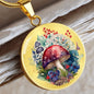 Almost Sold Out - Blue Florals Mushroom Garden Necklace - Circle Luxury Necklace