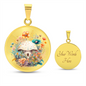 Almost Sold Out - Peach & Blue Florals Mushroom Garden Necklace - Circle Luxury Necklace