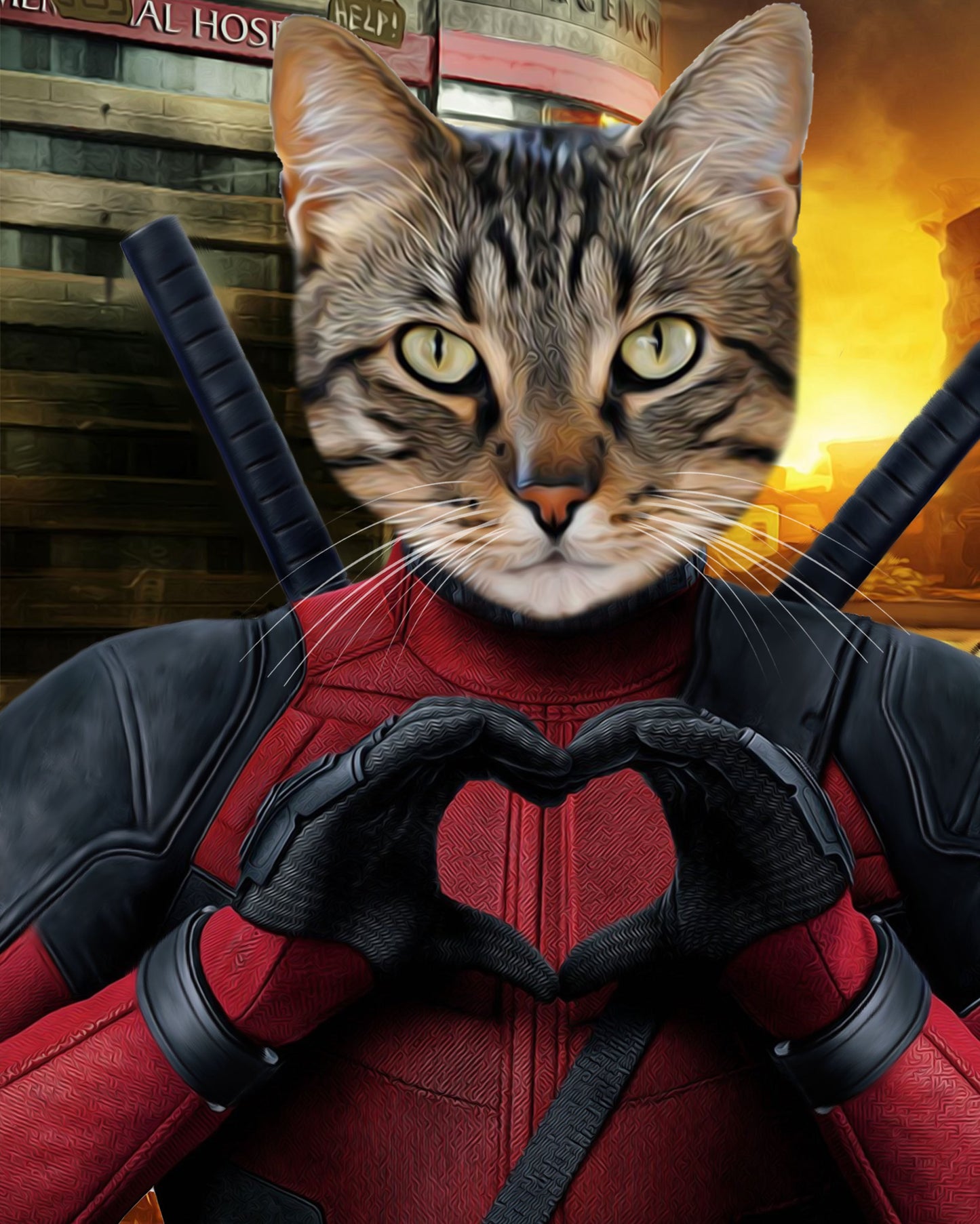SEE YOUR BELOVED CAT LOOK LIKE DEAD POOL ON CANVAS