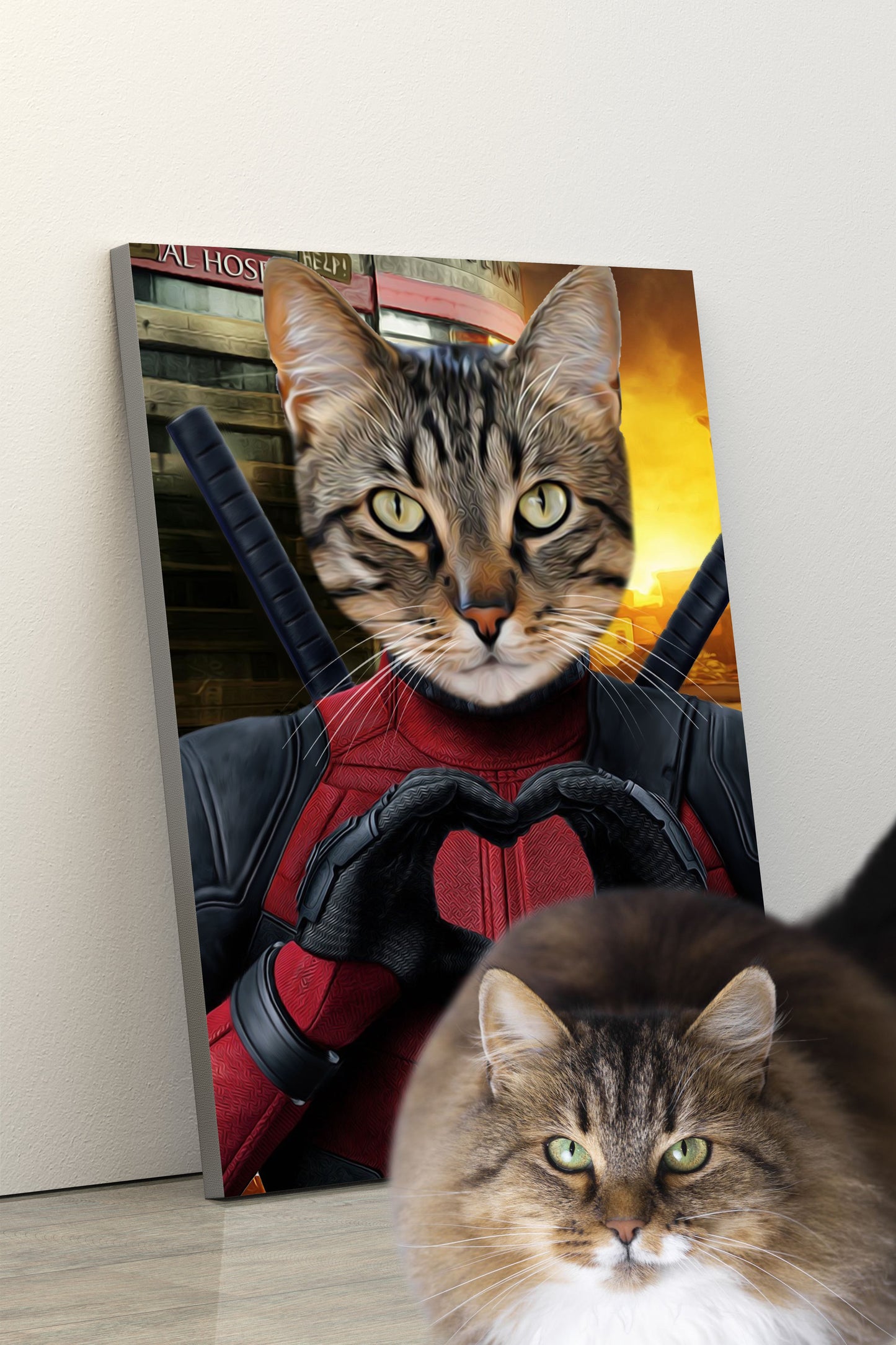 SEE YOUR BELOVED CAT LOOK LIKE DEAD POOL ON CANVAS