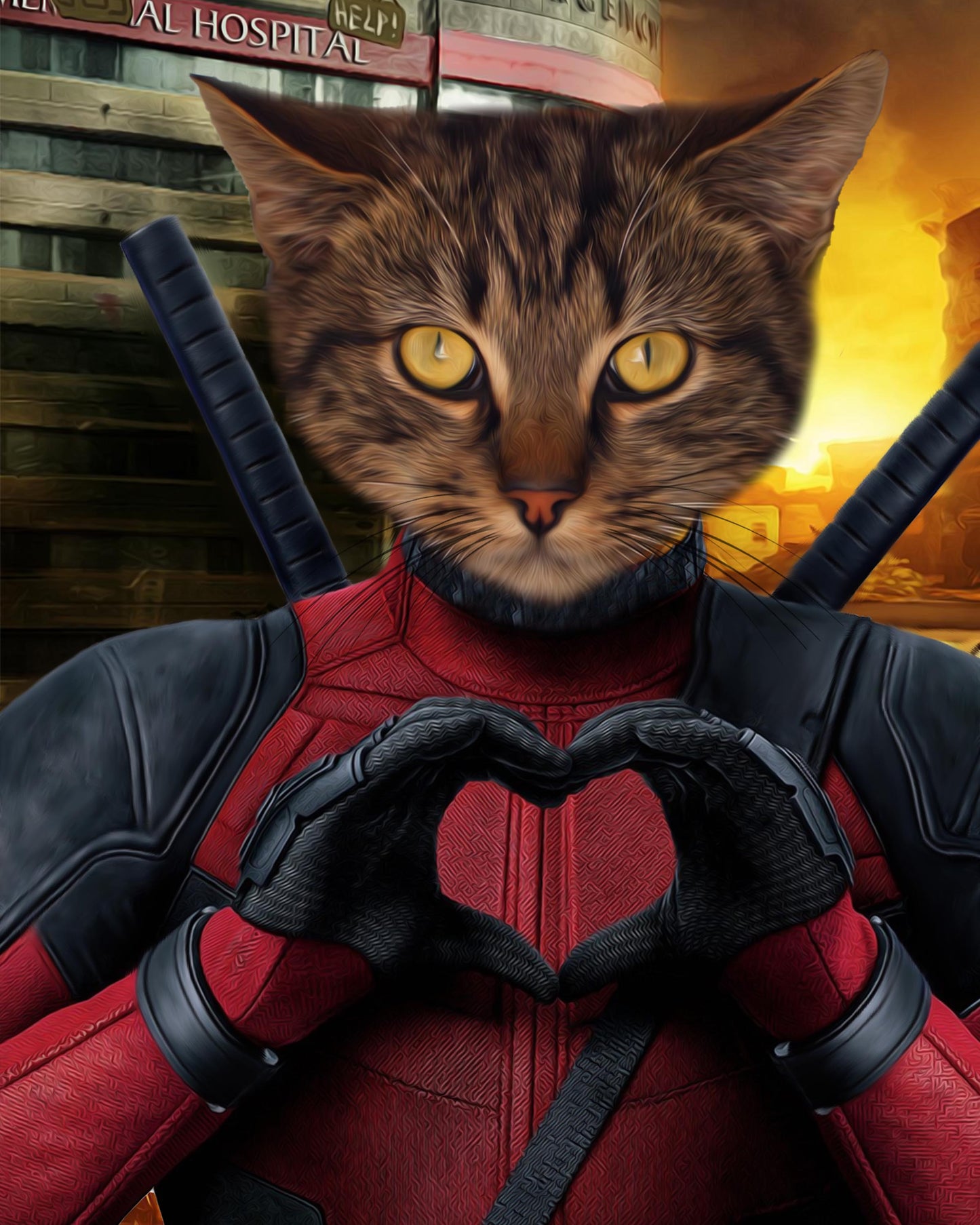 SEE YOUR BELOVED CAT LOOK LIKE DEAD POOL ON CANVAS