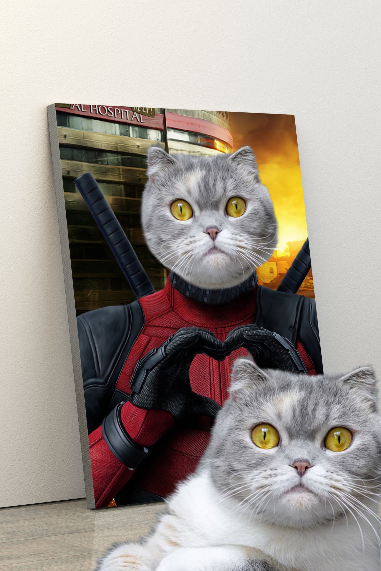 SEE YOUR BELOVED CAT LOOK LIKE DEAD POOL ON CANVAS