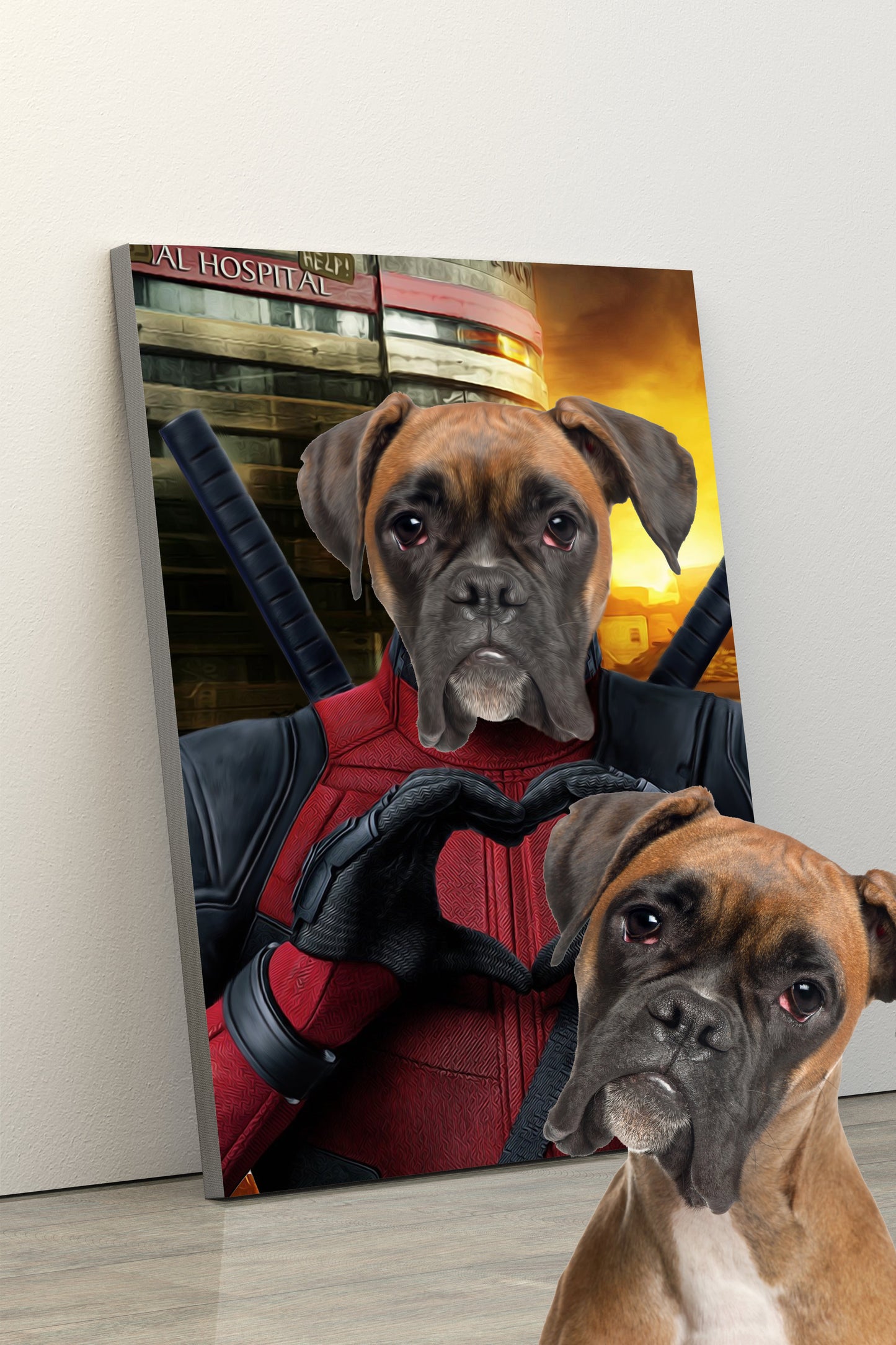 SEE YOUR BELOVED DOG LOOK LIKE DEAD POOL ON CANVAS