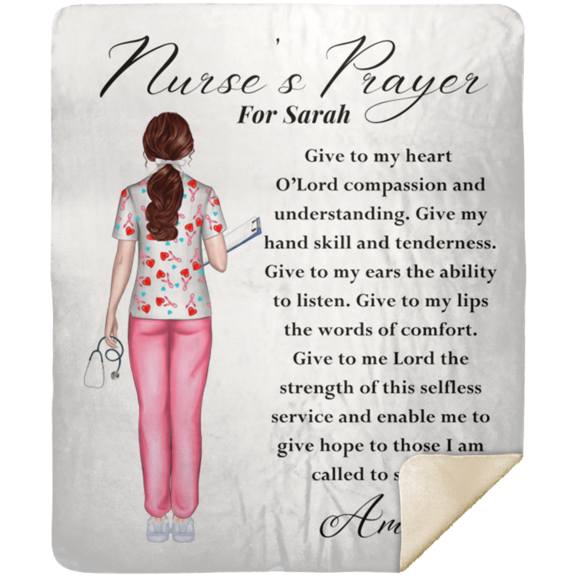 50% OFF SALE - PERSONALIZED NURSE'S PRAYER BLANKET - COZY FLEECE/PREMIUM SHERPA BLANKET