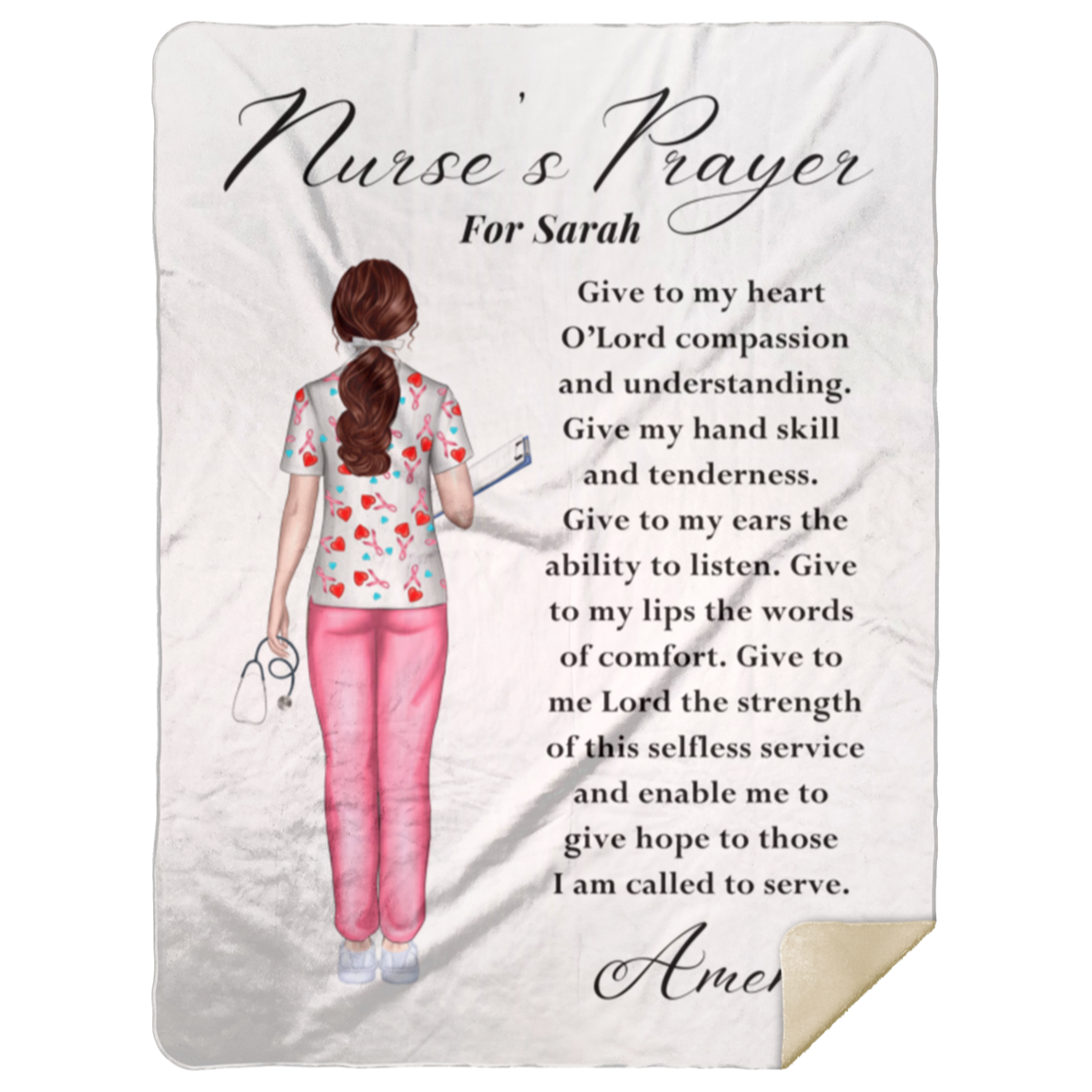 50% OFF SALE - PERSONALIZED NURSE'S PRAYER BLANKET - COZY FLEECE/PREMIUM SHERPA BLANKET