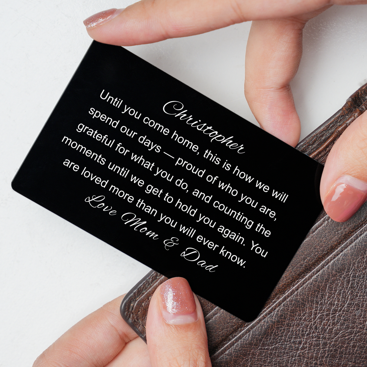 Personalized Military Going Away Gift, Soldier Metal Wallet Card, Deployment Encouragement, Army Navy Graduation Insert Metal Inspirational