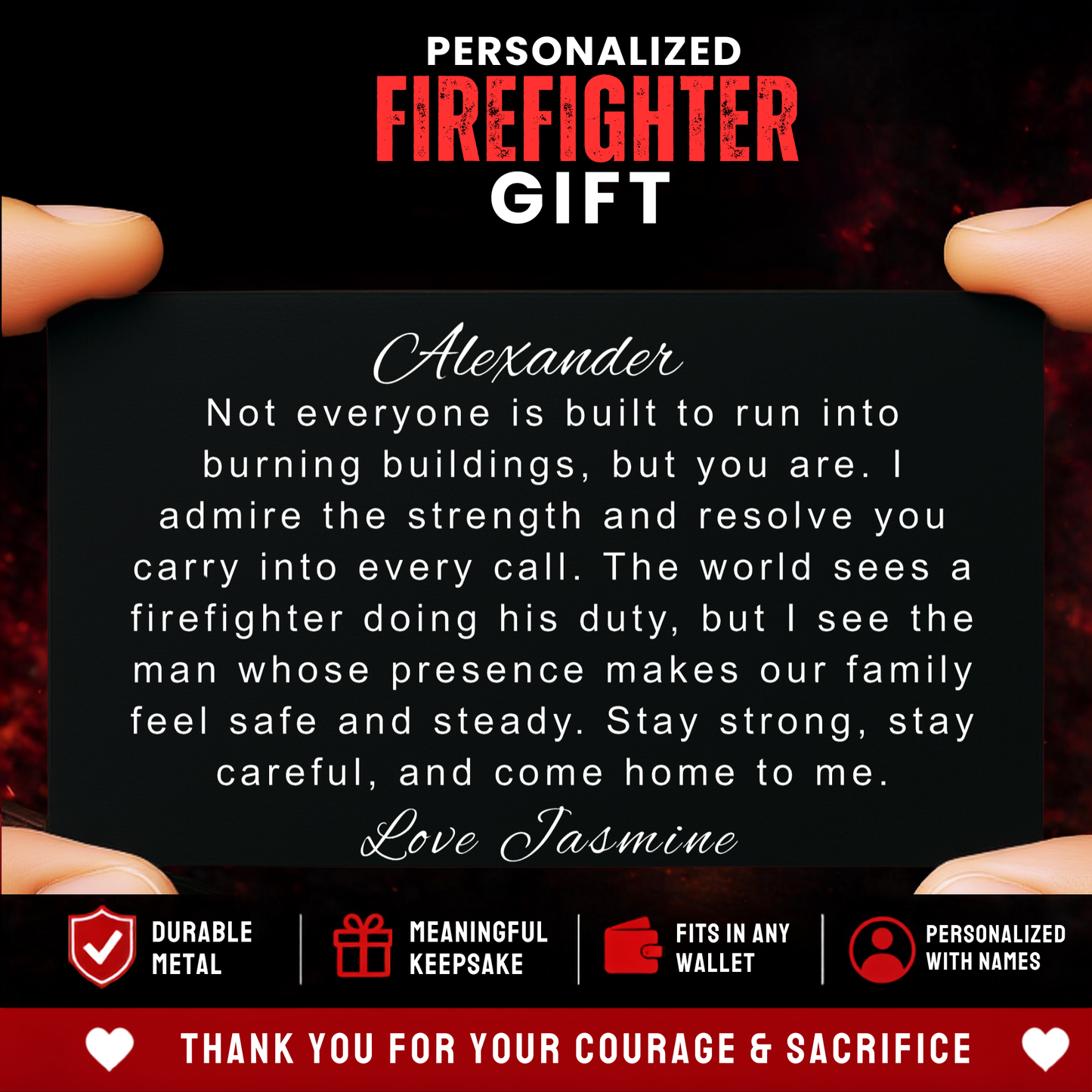 Custom Firefighter Metal Wallet Card, Personalized Firefighter Gift, Fireman Firefighter Graduation Gift, Dad Retirement Wallet Card Gift