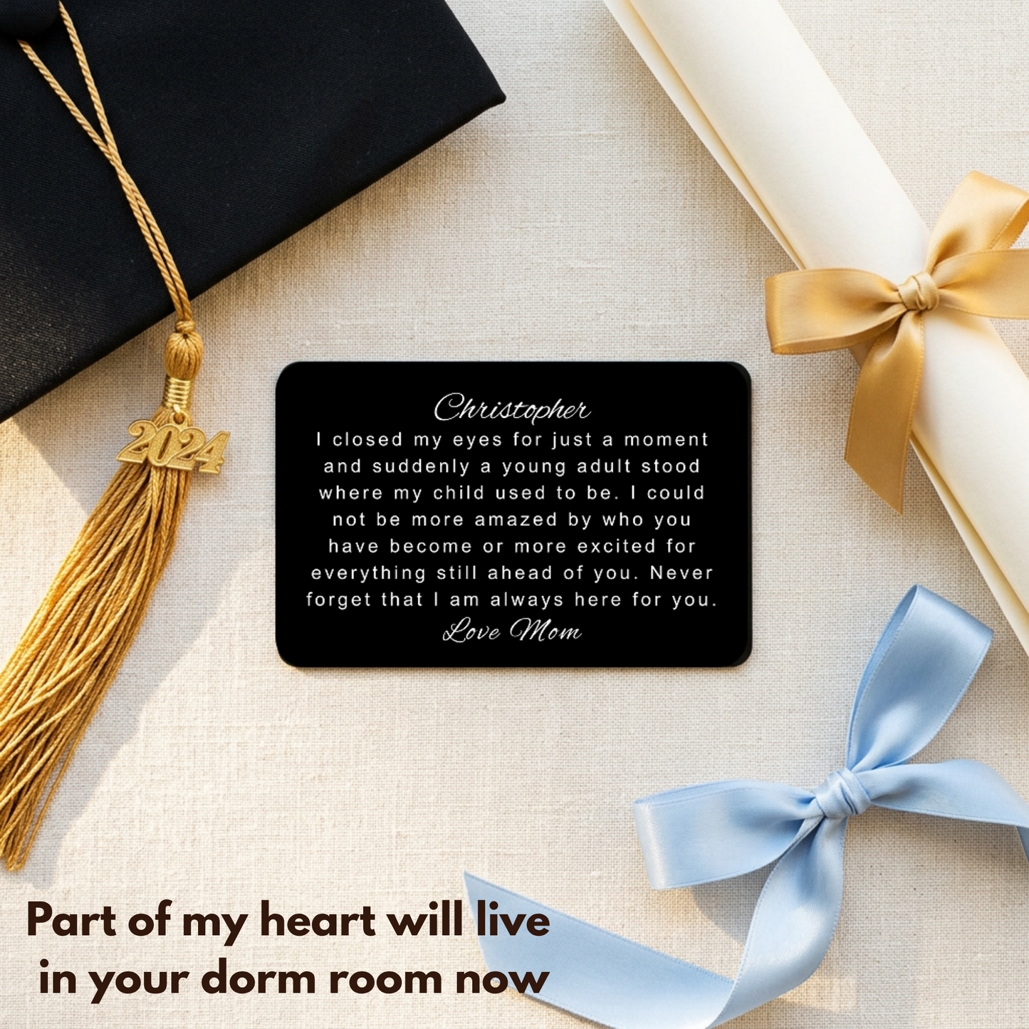 College Bound Personalized, Gift From Mom, Metal Wallet Card Gift For College Dorm, Gift Going To College From Dad For Son Daughter Going Away