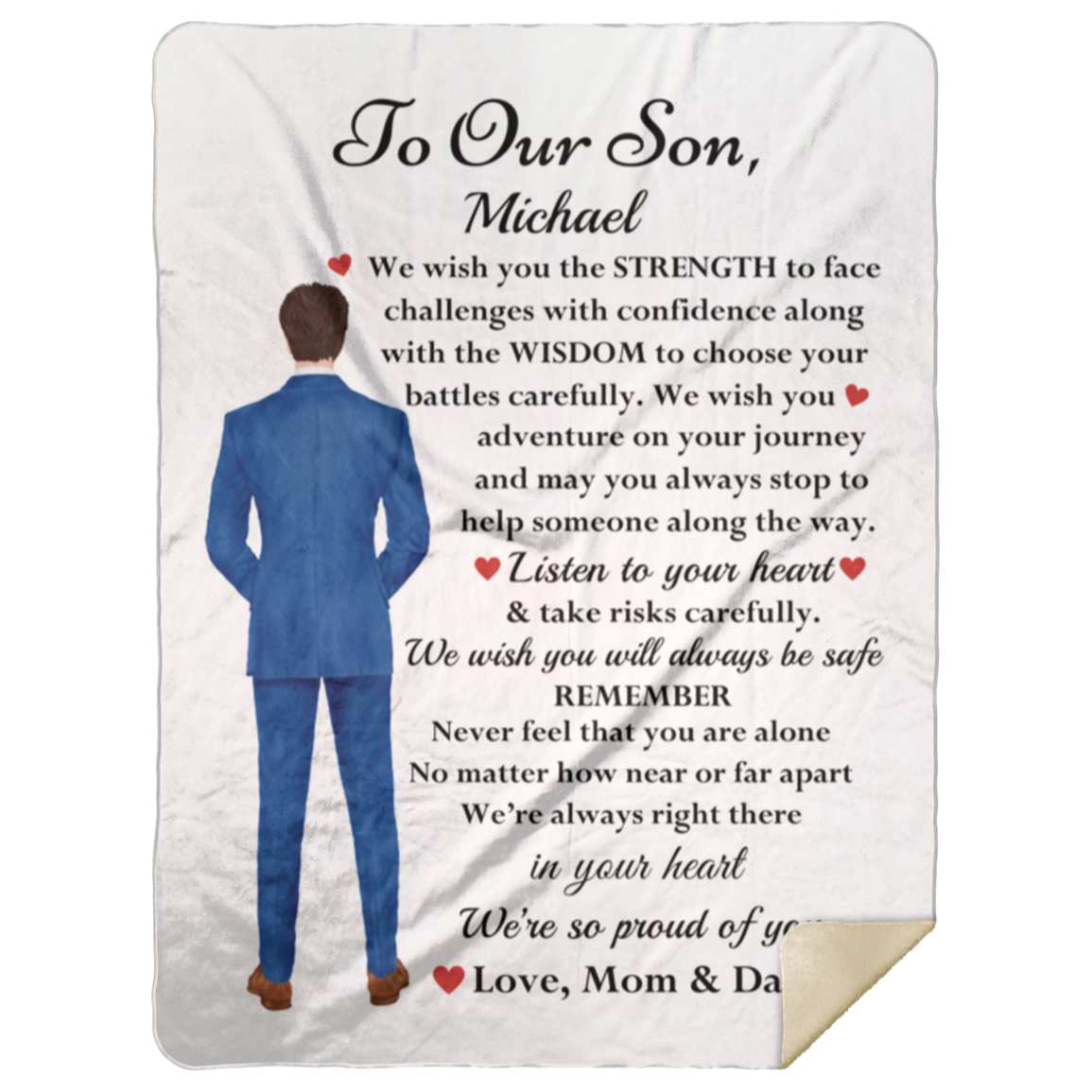 50% OFF SALE - PERSONALIZED TO MY SON - LOVE MOM AND DAD - COZY FLEECE/PREMIUM SHERPA BLANKET