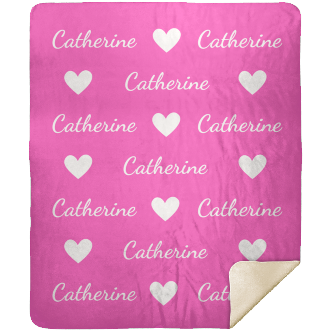 50% OFF SALE -HOT PINK NAME WITH WHITE HEARTS BLANKET - COZY FLEECE/PREMIUM SHERPA BLANKET