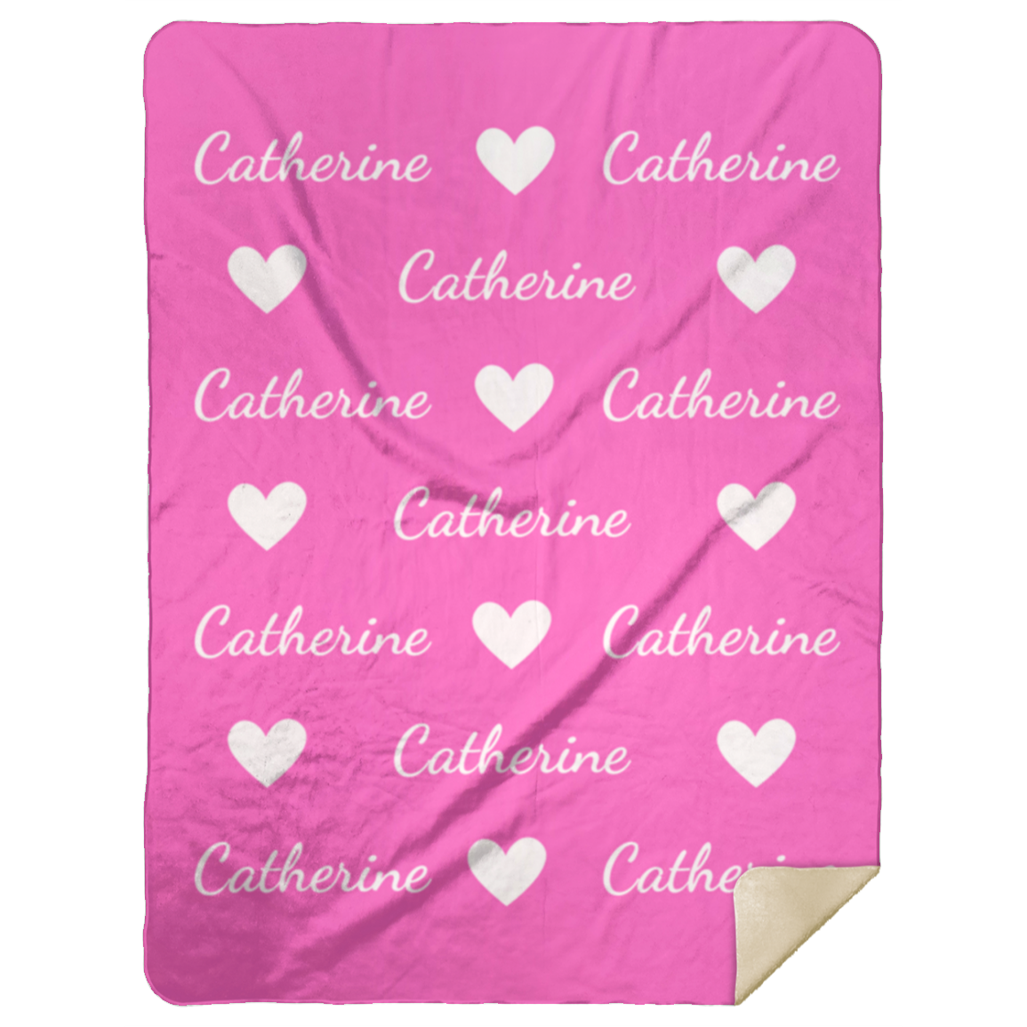 50% OFF SALE -HOT PINK NAME WITH WHITE HEARTS BLANKET - COZY FLEECE/PREMIUM SHERPA BLANKET