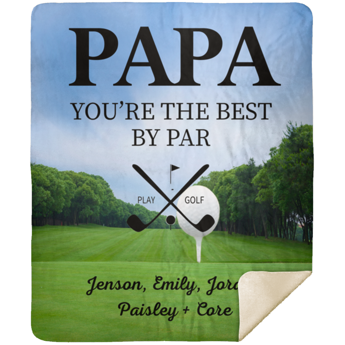 50% OFF SALE - PERSONALIZED PAPA GOLF GREEN AND BLUE - - COZY FLEECE/PREMIUM SHERPA BLANKET