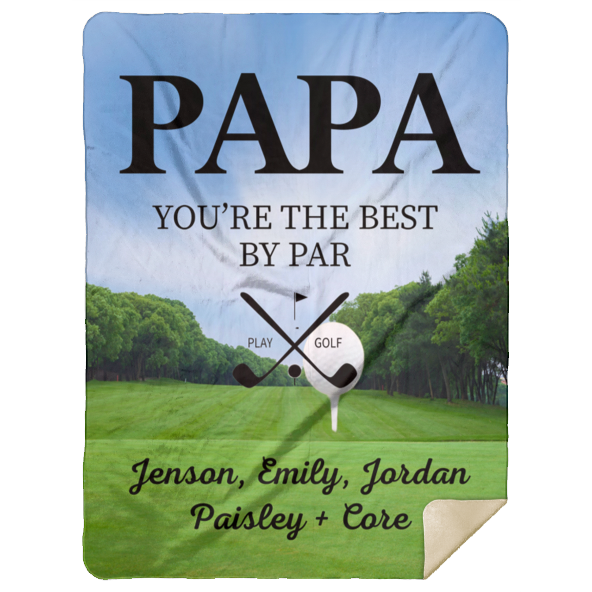 50% OFF SALE - PERSONALIZED PAPA GOLF GREEN AND BLUE - - COZY FLEECE/PREMIUM SHERPA BLANKET