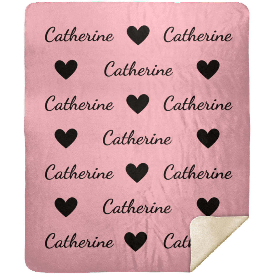 50% OFF SALE - LIGHT PINK BLACK HEARTS CATHERINE BLANKET - COZY FLEECE/PREMIUM SHERPA BLANKET