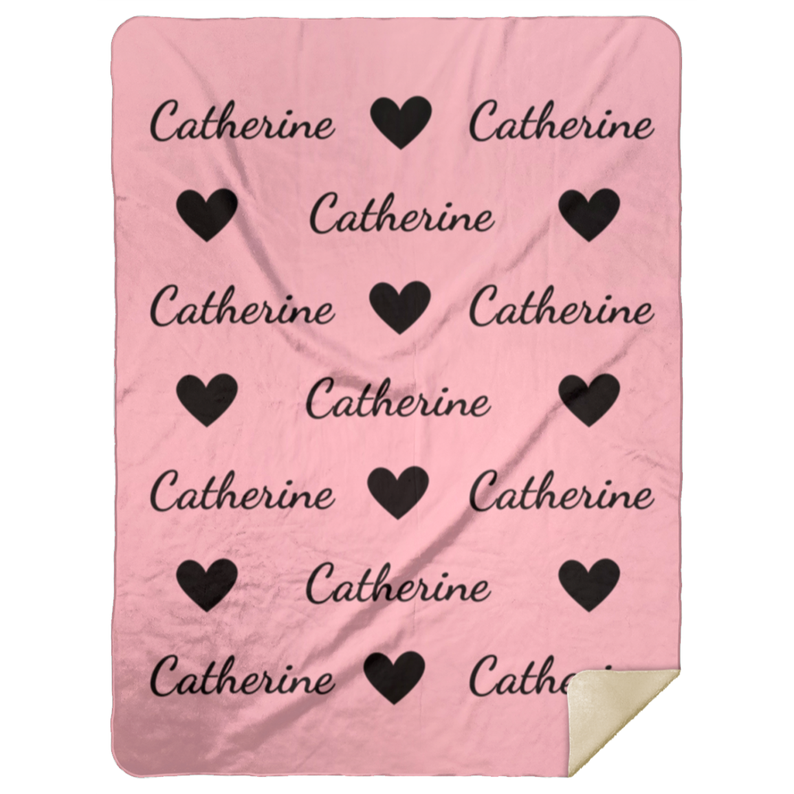 50% OFF SALE - LIGHT PINK BLACK HEARTS CATHERINE BLANKET - COZY FLEECE/PREMIUM SHERPA BLANKET