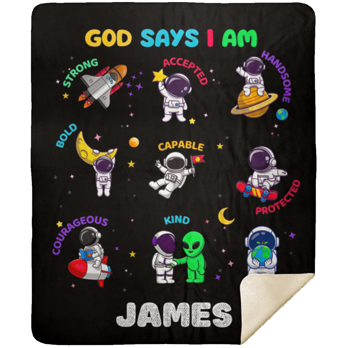 50% OFF SALE - GOD SAYS I AM SPACE BLANKET - COZY FLEECE/PREMIUM SHERPA BLANKET