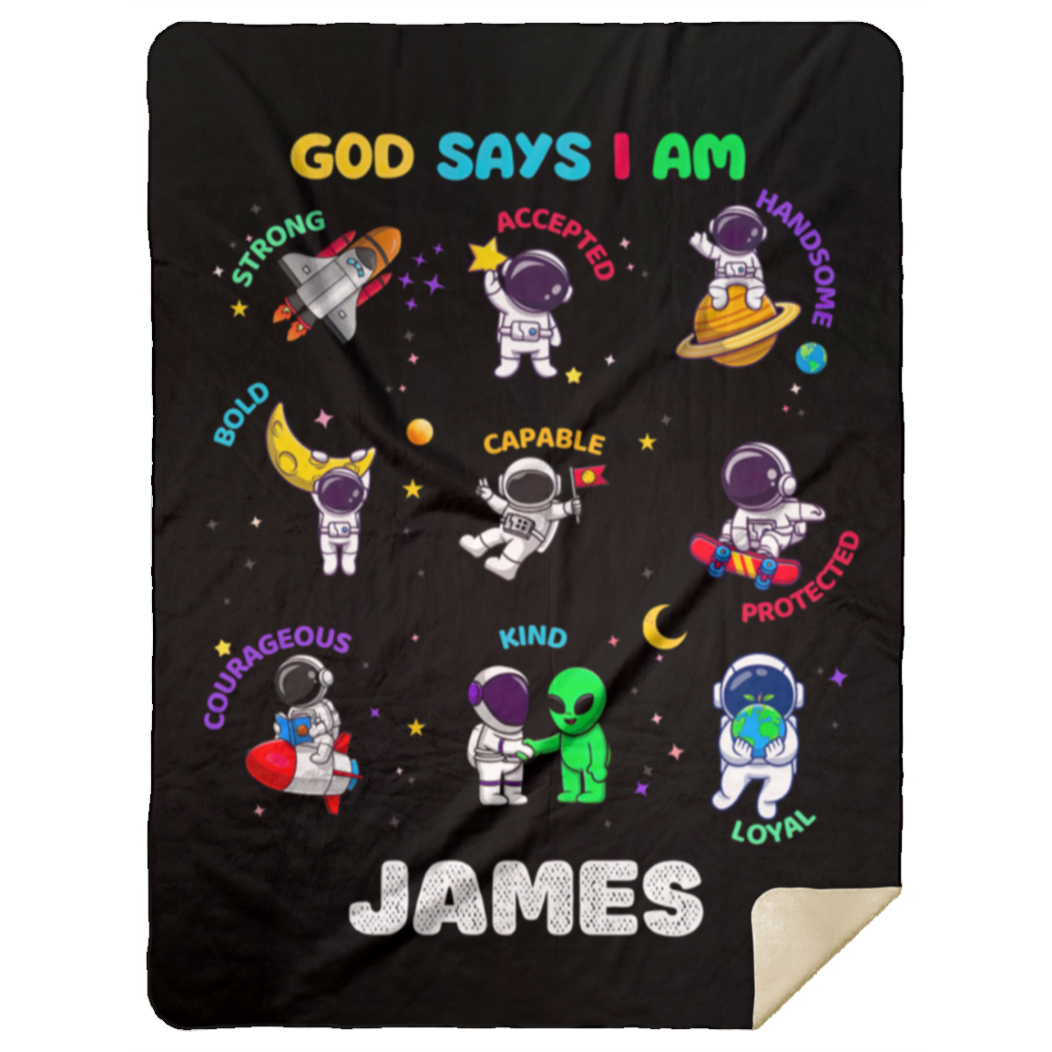 50% OFF SALE - GOD SAYS I AM SPACE BLANKET - COZY FLEECE/PREMIUM SHERPA BLANKET