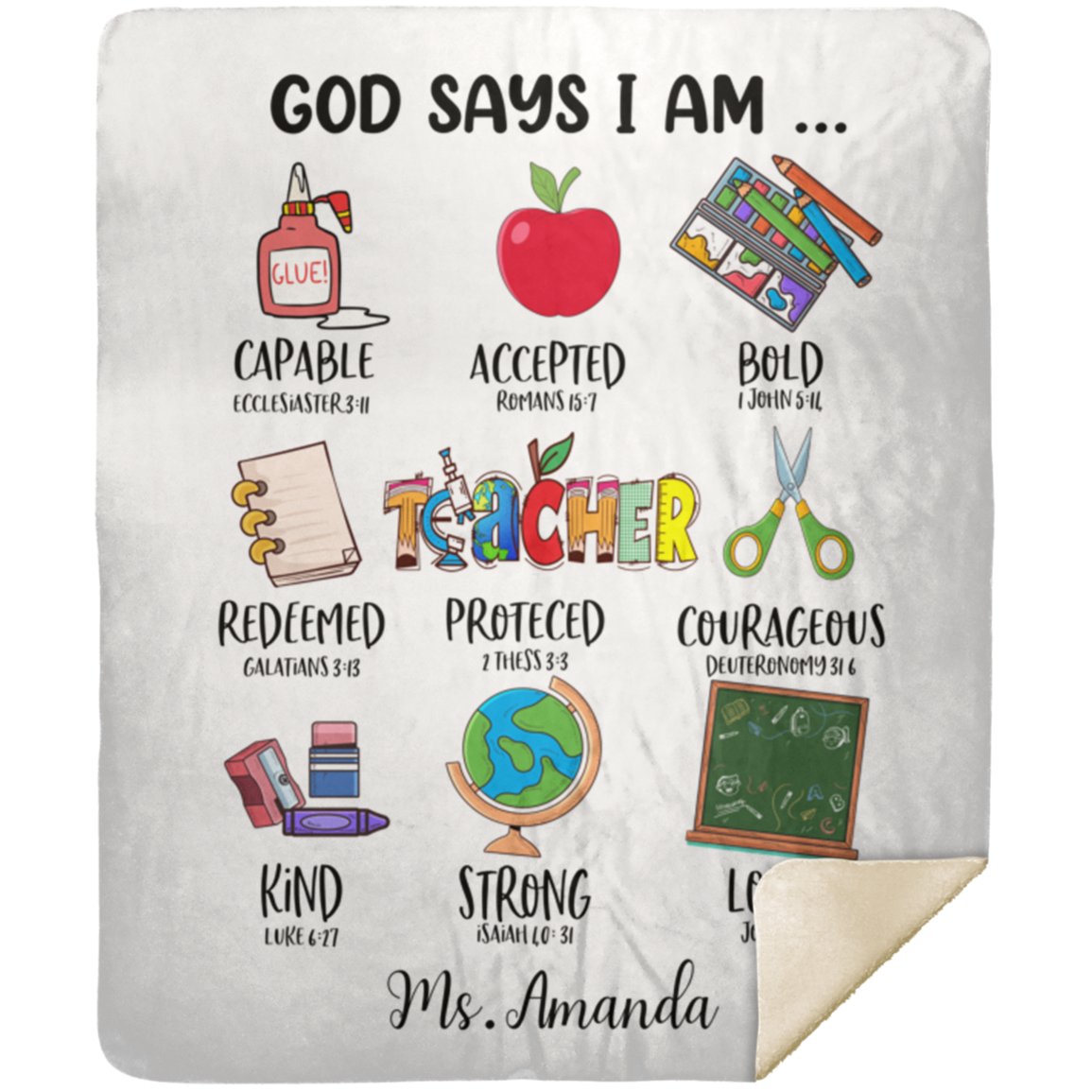 50% OFF SALE - TEACHER GOD SAYS I AM  - COZY FLEECE/PREMIUM SHERPA BLANKET