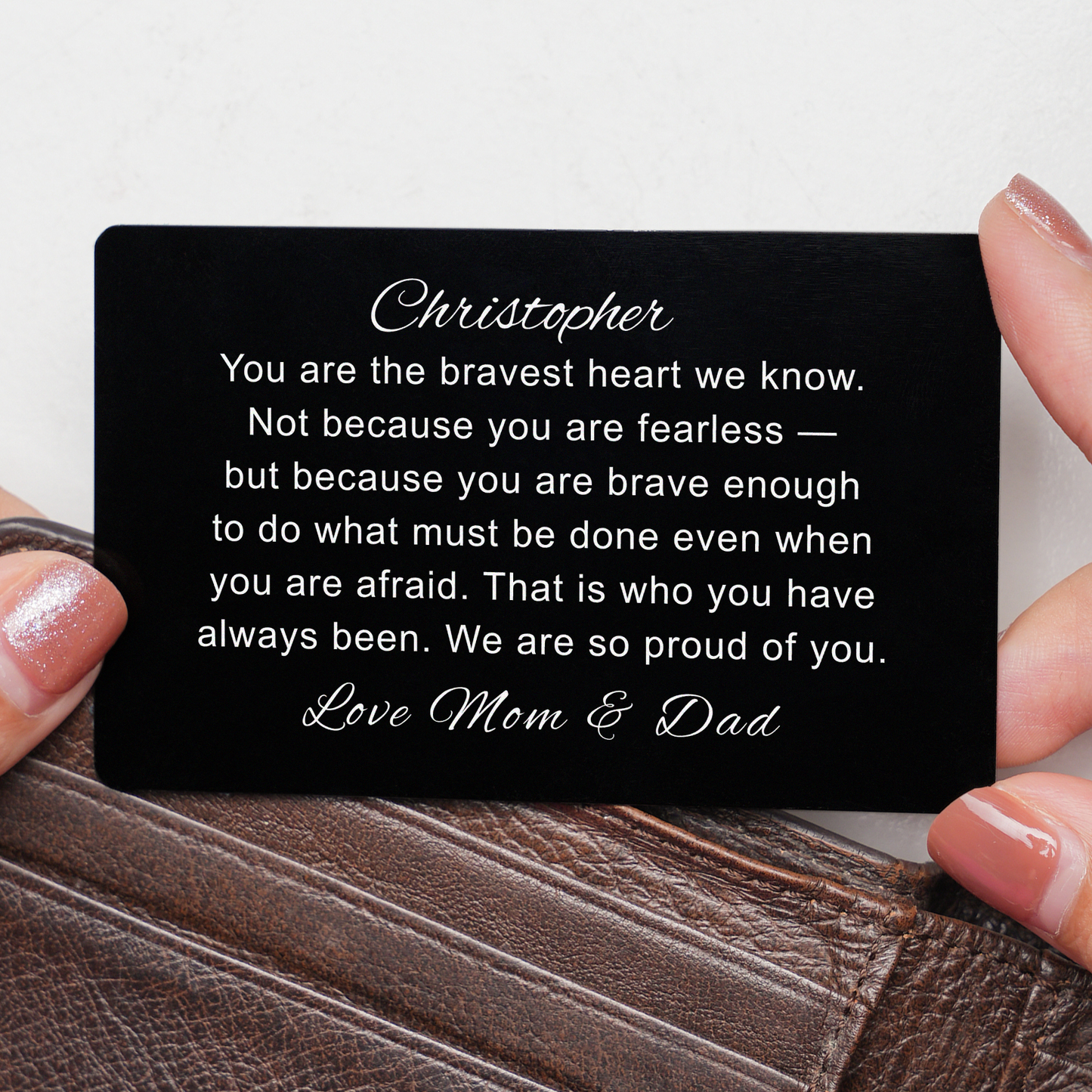 Personalized Military Going Away Gift, Soldier Metal Wallet Card, Deployment Encouragement, Army Navy Graduation Insert Metal Inspirational