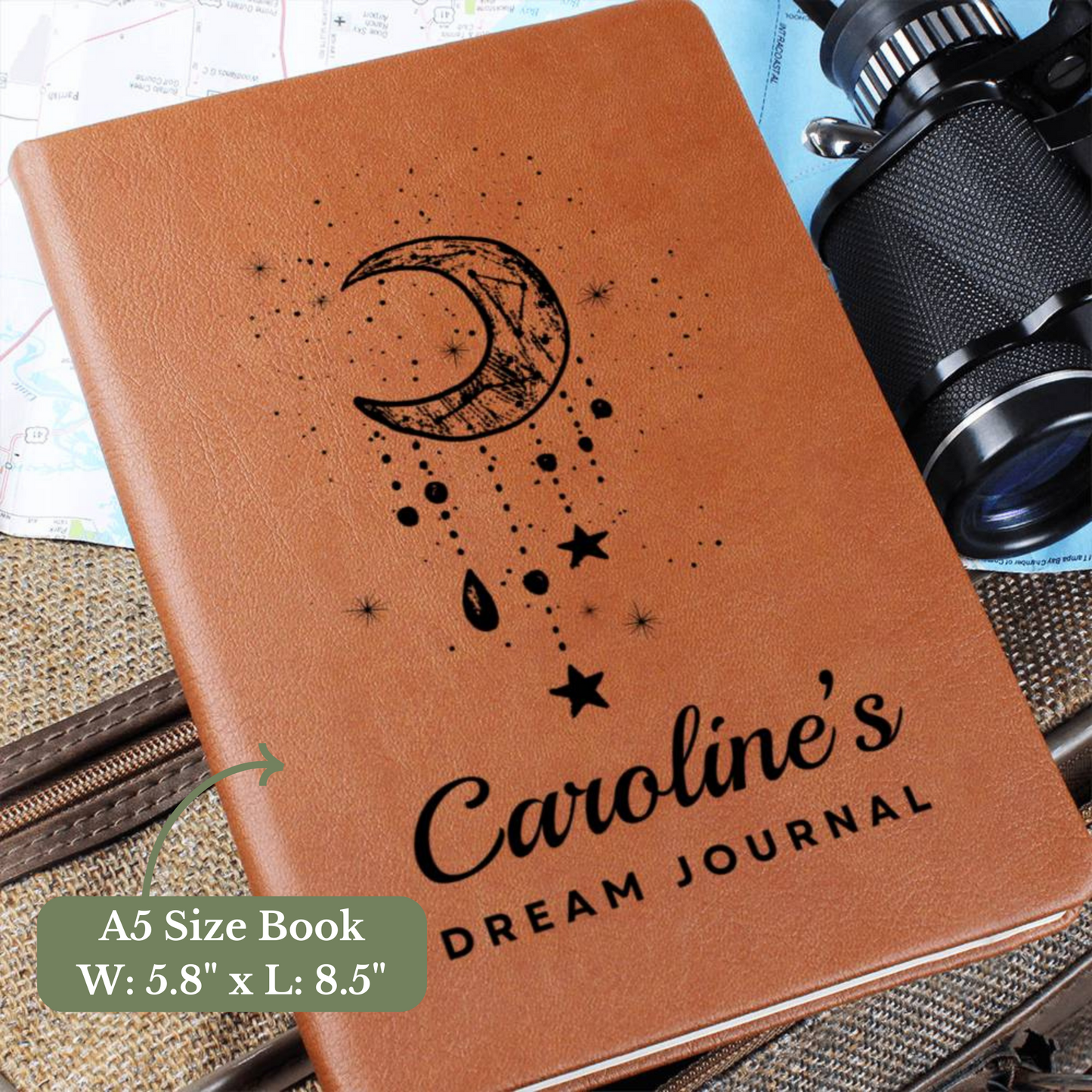 [Almost Sold Out] Personalized Graphic Leather Crescent Dream Journal
