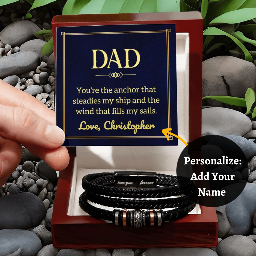 Almost Sold Out - Personalized Dad Leather Bracelet - You Are The Anchor