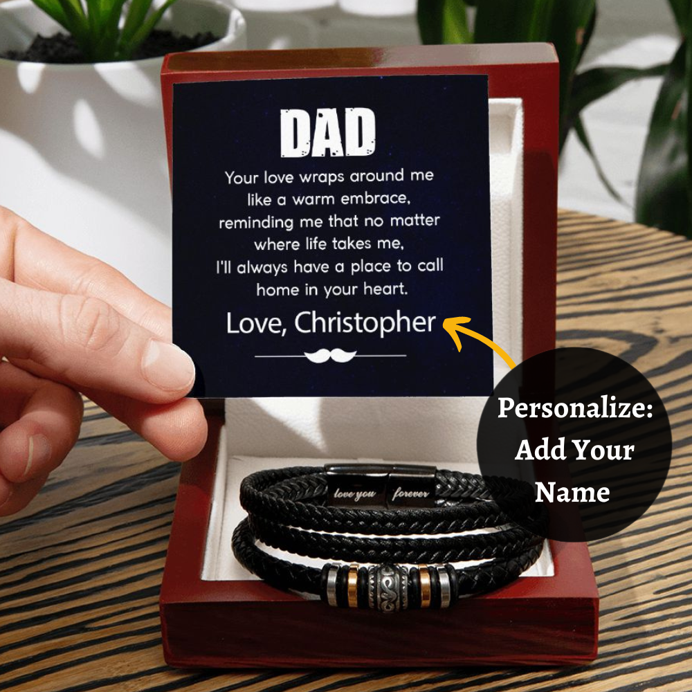 Almost Sold Out - Personalized Dad Leather Bracelet - Warm Embrace