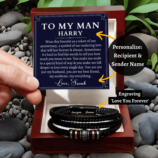 [Almost Sold Out] Personalized To My Husband Anniversary Gift - Men's Leather Bracelet