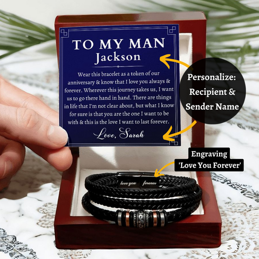 [Almost Sold Out] Personalized Anniversary Gift - Men's Leather Bracelet
