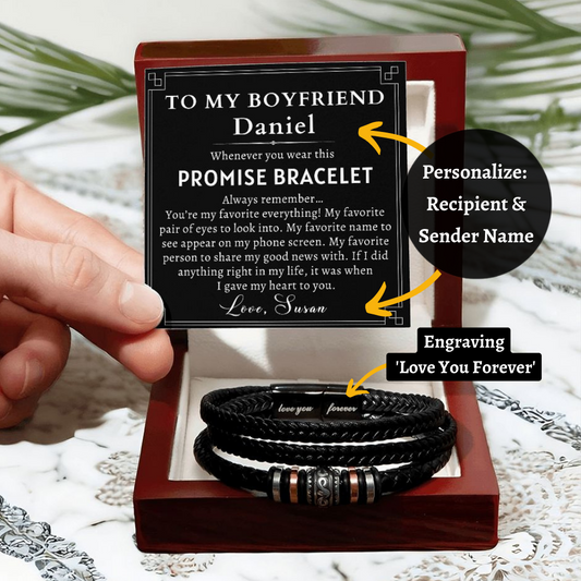 [Almost Sold Out] Personalized Promise Bracelet - To My Boyfriend - Leather Men's Bracelet