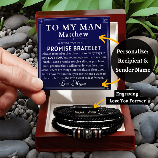 [Almost Sold Out] Personalized Promise Bracelet - To My Man - Leather Men's Bracelet