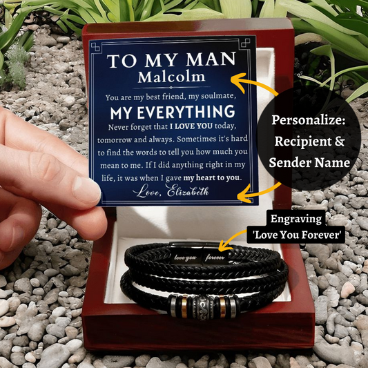 [Almost Sold Out] Personalized To My Man Gift - Leather Men's Bracelet