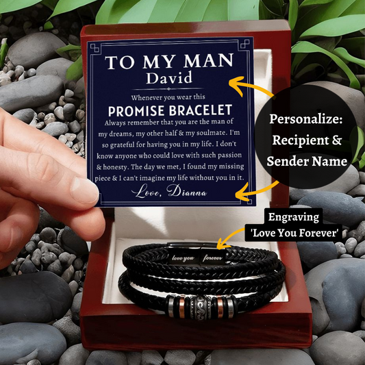 [Almost Sold Out] Personalized Promise Bracelet - To My Man - Leather Men's Bracelet