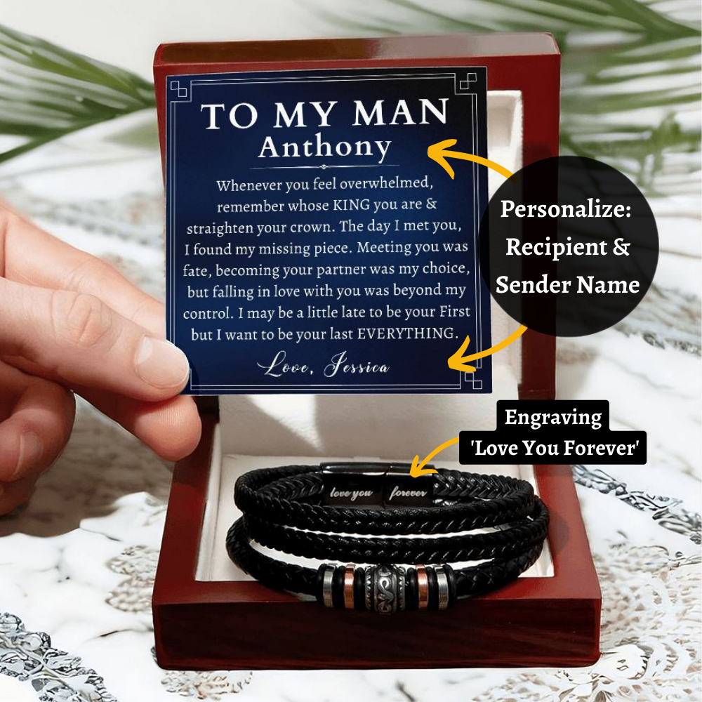 [Almost Sold Out] Personalized To My Man Gift - Leather Men's Bracelet