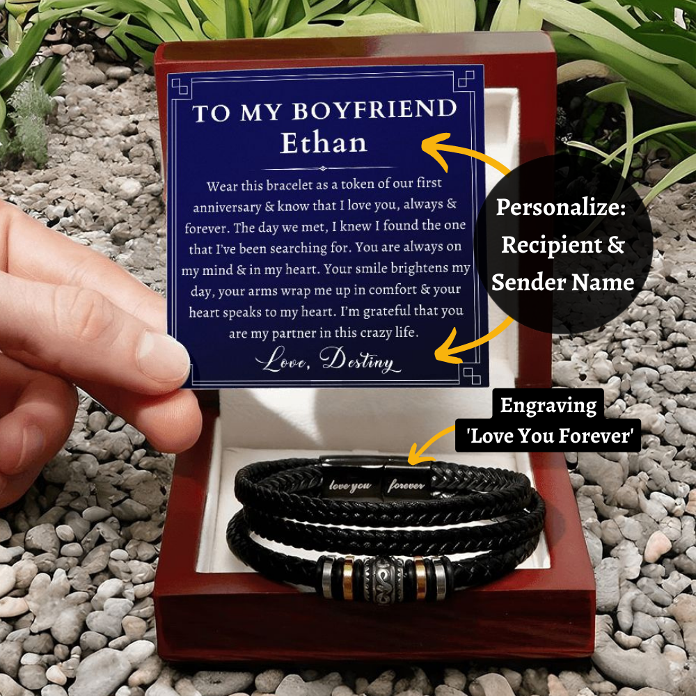 [Almost Sold Out] Personalized To My Boyfriend Gift - Leather Men's Bracelet
