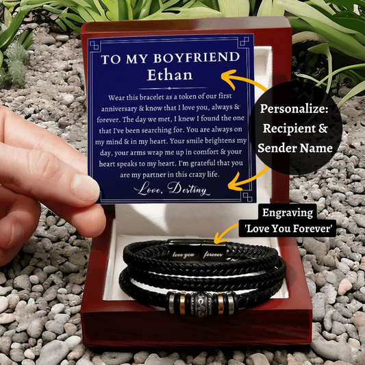 [Almost Sold Out] Personalized To My Boyfriend Gift - Leather Men's Bracelet