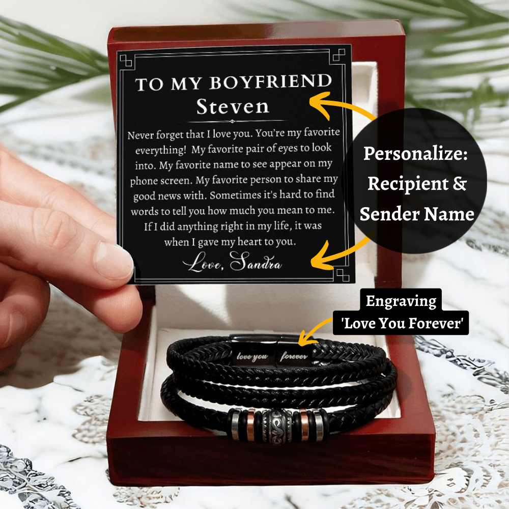 [Almost Sold Out] Personalized To My Boyfriend Gift - Leather Men's Bracelet