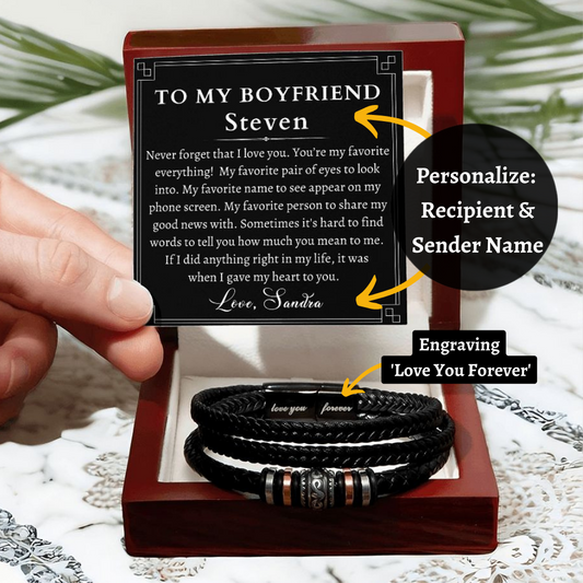 [Almost Sold Out] Personalized To My Boyfriend Gift - Leather Men's Bracelet