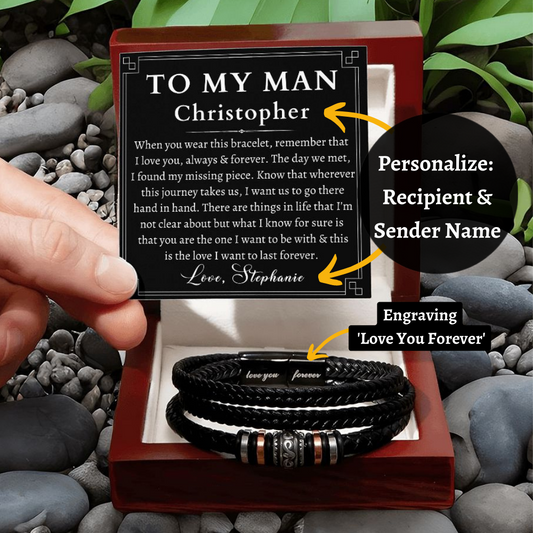 [Almost Sold Out] Personalized To My Man Gift - Leather Men's Bracelet